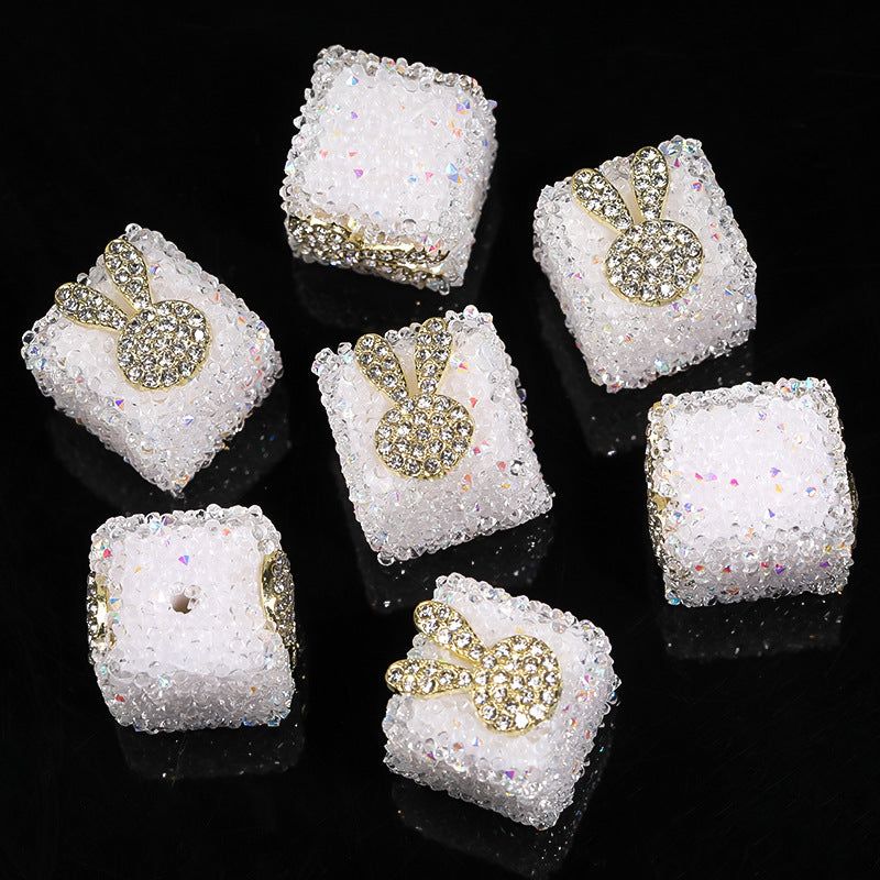 Wholesale 5pcs/pack Rhinestone Color Love Bow Square Sugar Beads